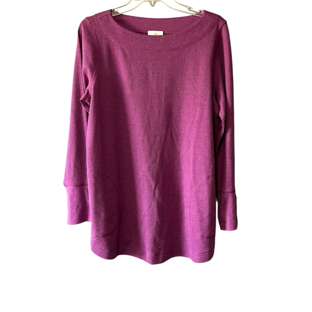 J.Jill Purple Ribbed Tunic Top Size‎ M Long Sleeve Knit Pockets Casual Soft